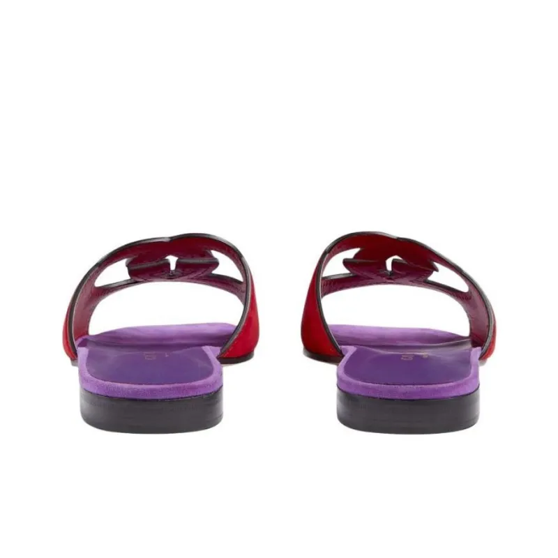 GUCCI Interlocking G Cut Slide Sandal Red Purple Suede-4