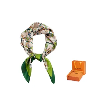 MITHAOL KUSC 100% Mulberry Silk Silk Scarves Women's Green Butterfly Exploring Orchids