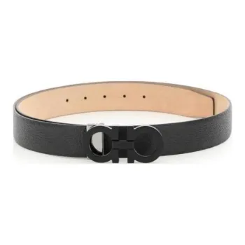 FERRAGAMO Imitation Crocodile Pattern Metal Leather Belts Men's Black Width 3.5CM