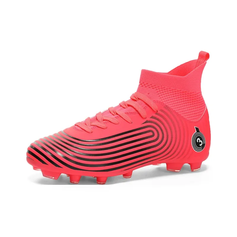 Kuding Soccer Shoes Unisex High Top Rose Red/Black/White/Mismatched Black White-3