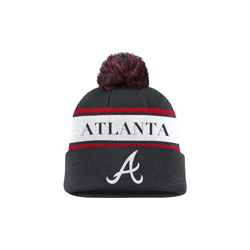 Nike Atlanta Braves Team Stripe Peak Men's Nike Mlb Cuffed Pom Beanie-0