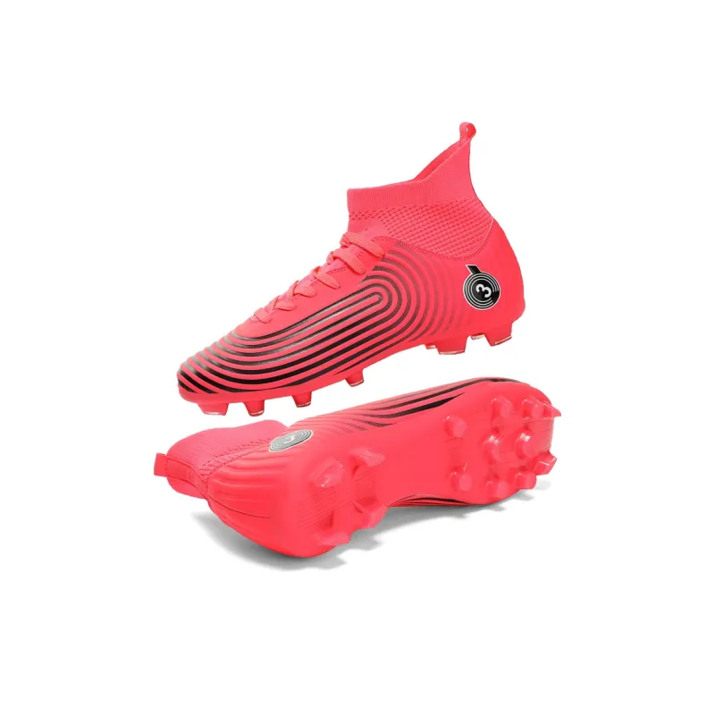 Kuding Soccer Shoes Unisex High Top Rose Red/Black/White/Mismatched Black White-2