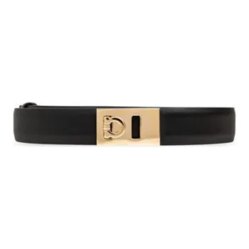 FERRAGAMO Badge Embossed Calfskin Leather Belts Women's Black