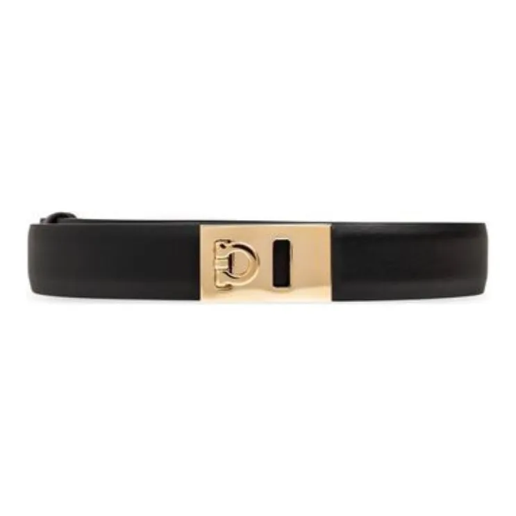 FERRAGAMO Badge Embossed Calfskin Leather Belts Women's Black-0