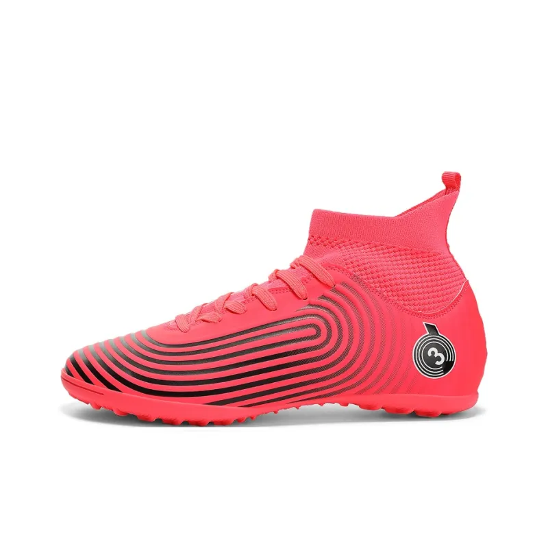 Kuding Soccer Shoes Unisex High Top Rose Red/Black/White/Mismatched Black White-27
