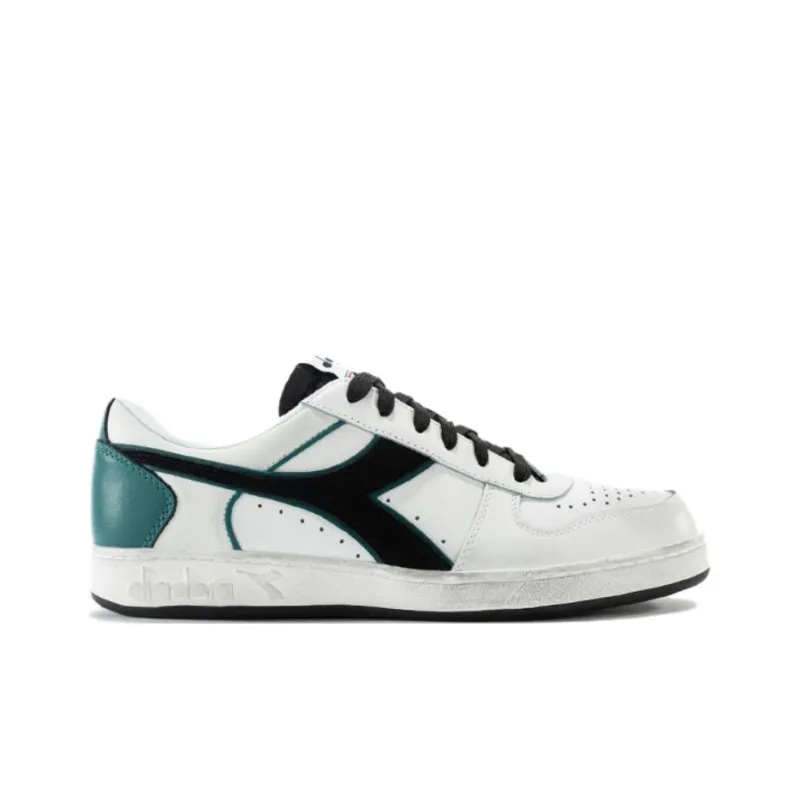 Diadora Magic Basket Anti Slip Wear Resistant Low Top Skateboard Shoes Unisex White Black Green-1