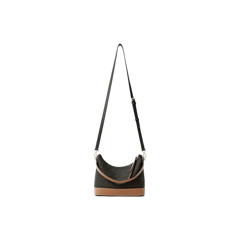 FION Coated Canvas One Shoulder Handbags Medium Size Women's Coffee/Camel-4