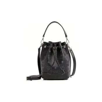 MCM Visetos Coated Canvas Leather Bucket Bag, Combo Bag, Crossbody Bag, Shoulder Bag Medium Size Women's Black