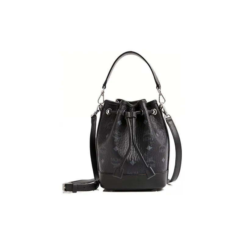 MCM Visetos Coated Canvas Leather Bucket Bag, Combo Bag, Crossbody Bag, Shoulder Bag Medium Size Women's Black-0