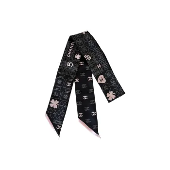 CHANEL Mulberry Silk Scarves Unisex Black