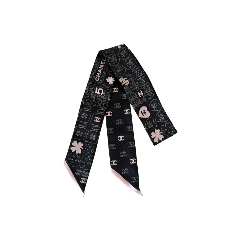 CHANEL Mulberry Silk Scarves Unisex Black-0