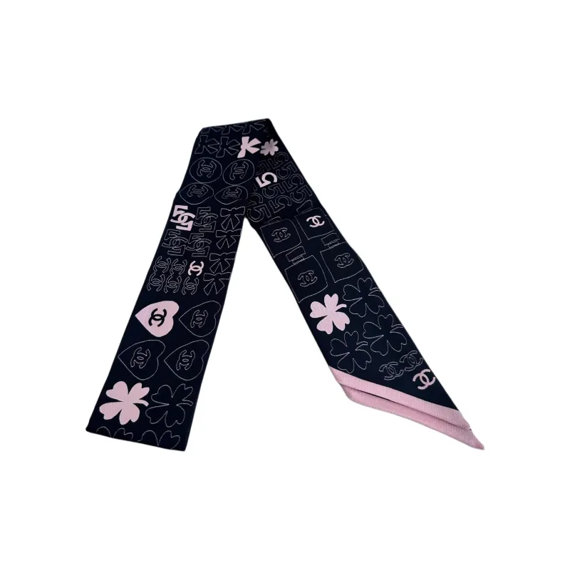 CHANEL Mulberry Silk Scarves Unisex Black-4