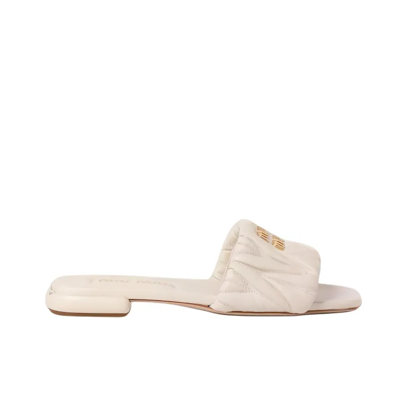 MIU MIU Matelassé Slide Slippers Women's White-1