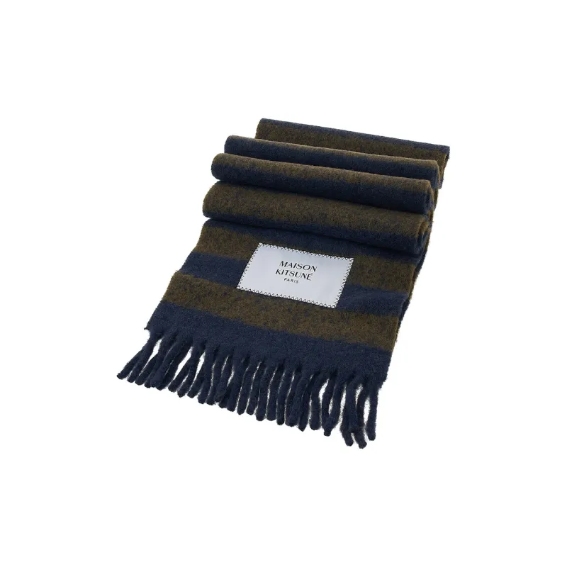 Maison Kitsune Logo patch Striped Scarf-1