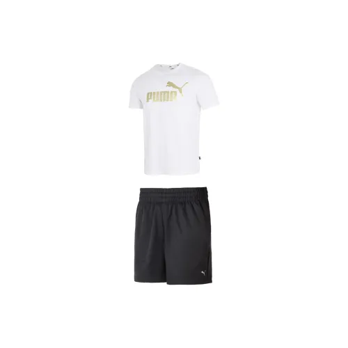 PUMA Casual Sportswear Men Set White Short-Sleeved+Black Shorts