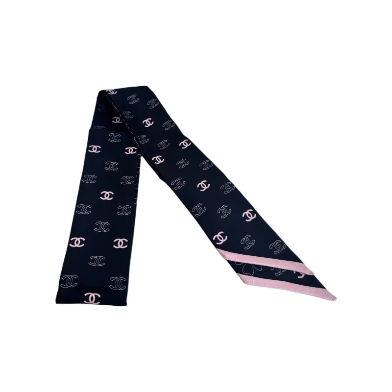 CHANEL Mulberry Silk Scarves Unisex Black-5