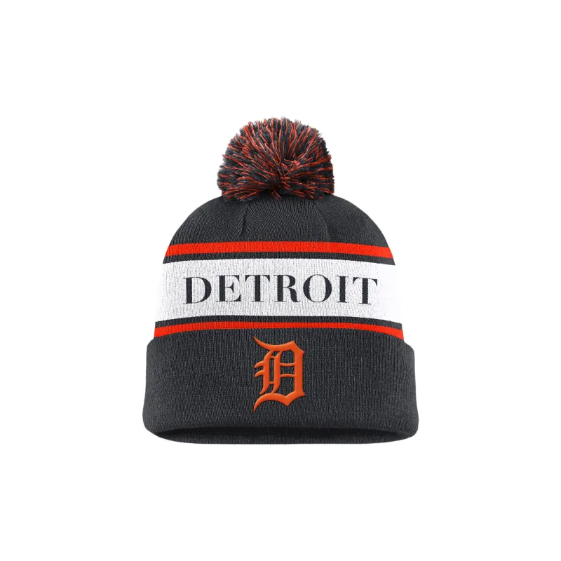 Nike Detroit Tigers Team Stripe Peak Men's Nike Mlb Cuffed Pom Beanie-0