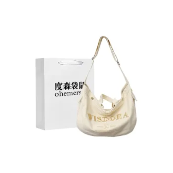 Dusen Kangaroo Canvas Handbag, Crossbody Bag Unisex White/Black/Khaki