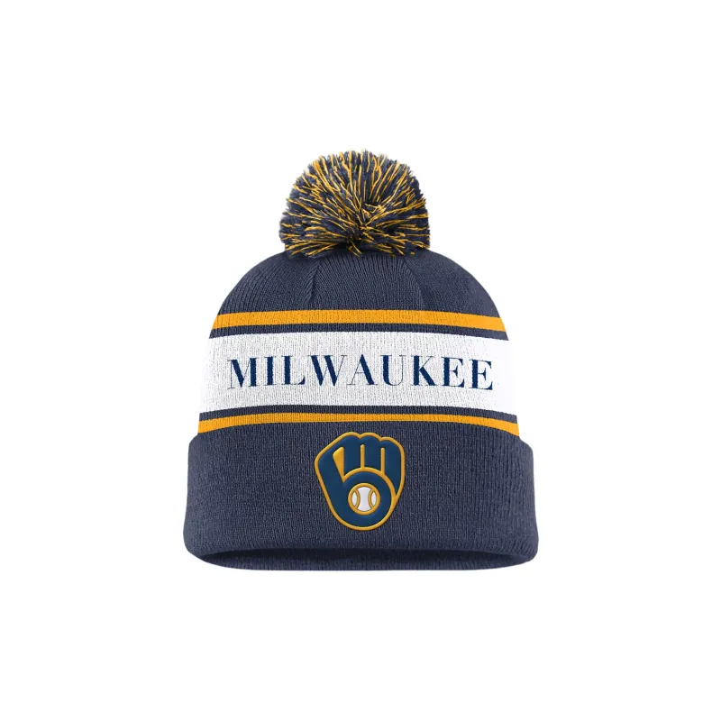 Nike Milwaukee Brewers Team Stripe Peak Men's Nike Mlb Cuffed Pom Beanie-1