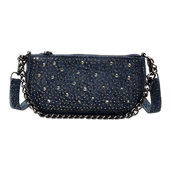 RKM Denim Chain Saddle Bag, Shoulder Bag, Crossbody Bag Unisex Blue/Light Blue-0
