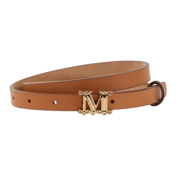 MaxMara Solid Color Design Calfskin Leather Belts Women's Black Width 1.5CM-1