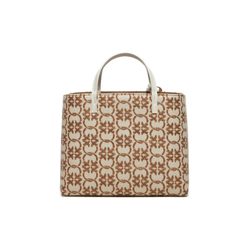 PINKO Polyethylene With Polyurethane And Cow Leather Patchwork Tote Bag Shopping Bag Handbag Small Size Women's Beige-2