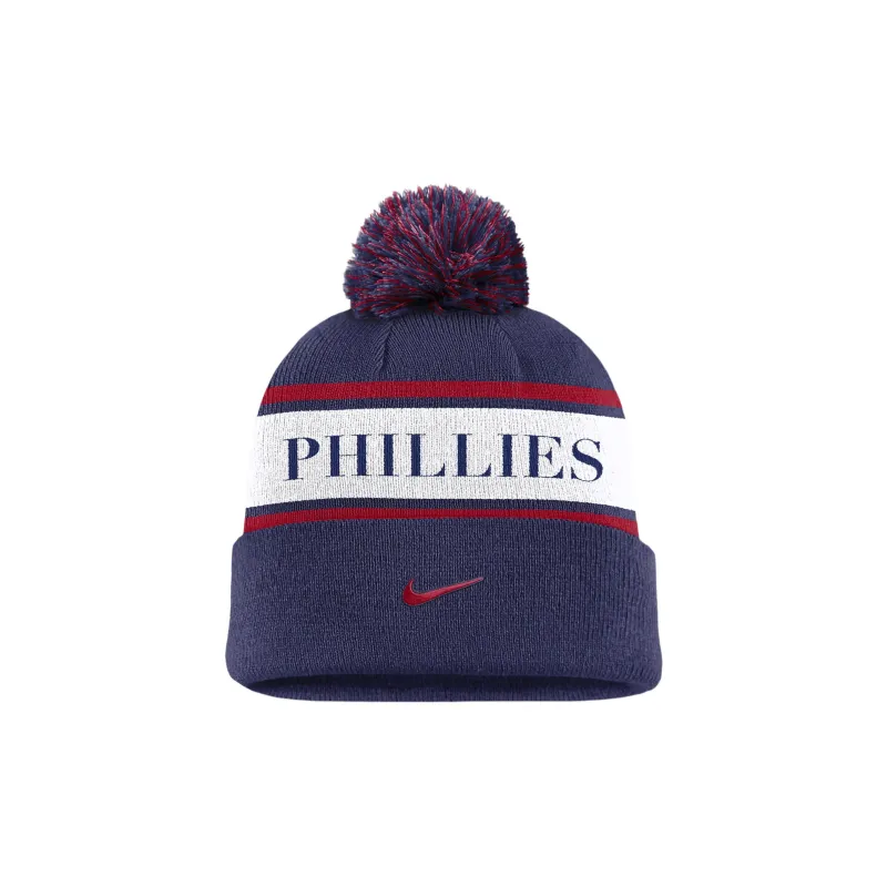 Nike Philadelphia Phillies Team Stripe Peak Men's Nike Mlb Cuffed Pom Beanie-1