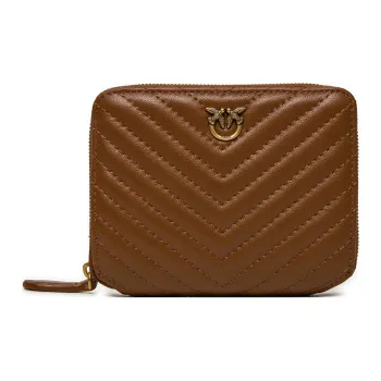 PINKO Love Birds Series Leather Wallet Large Size Women's Brown