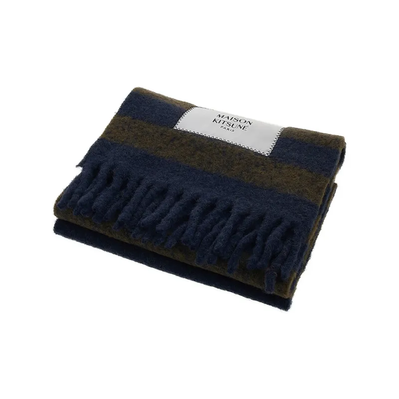 Maison Kitsune Logo patch Striped Scarf-2