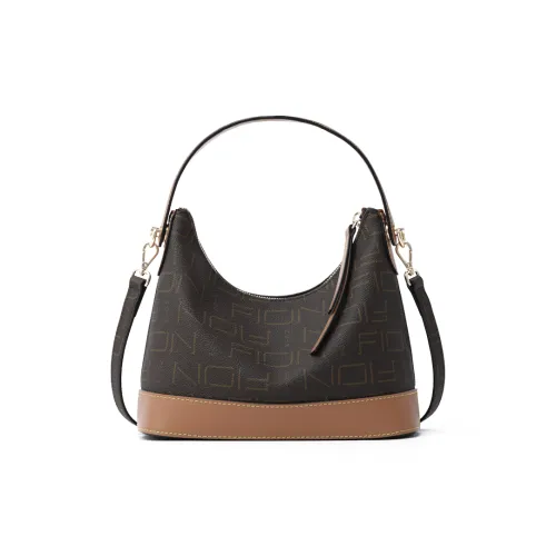 FION Coated Canvas One Shoulder Handbags Medium Size Women's Coffee/Camel