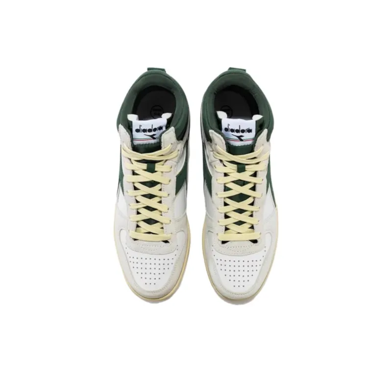 Diadora Magic Basket Anti Slip Wear Resistant Mid Top Skateboard Shoes Unisex White Gray Green-3