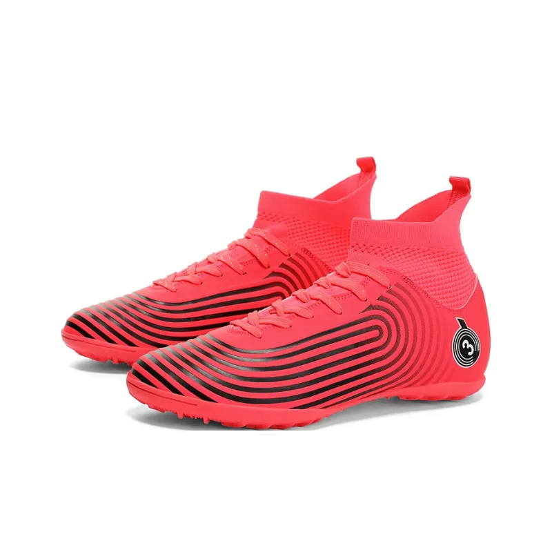 Kuding Soccer Shoes Unisex High Top Rose Red/Black/White/Mismatched Black White-23