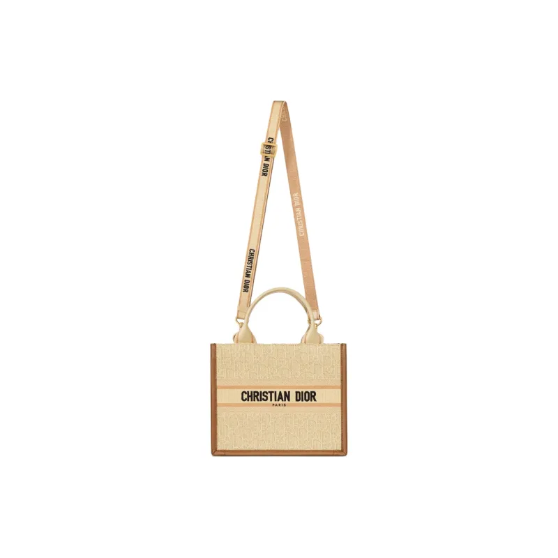 DIOR Embroidered Raffia Grass Shoulder Bag Crossbody Bag Handbag Small Size Women's Beige-3