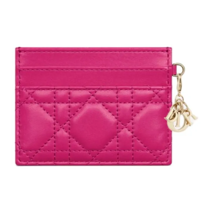 DIOR Lady Dior Lambskin Card Holder Women's Fuchsia-1