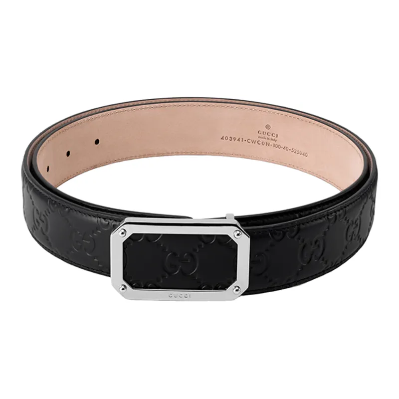 GUCCI Classic Logo Signature Suede Lining Leather Belts Men's Width  3.5cm-1