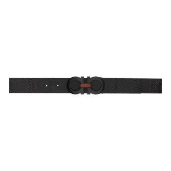 FERRAGAMO Snakeskin Print Embossed Design - Leather Belts Men's Black
