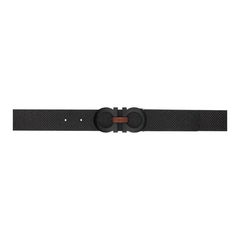 FERRAGAMO Snakeskin Print Embossed Design - Leather Belts Men's Black-0