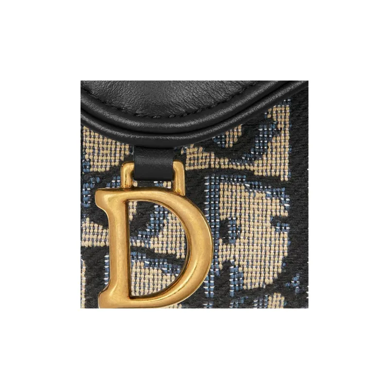 DIOR Oblique Print Soft Calfskin Card Holder Women's Blue-4