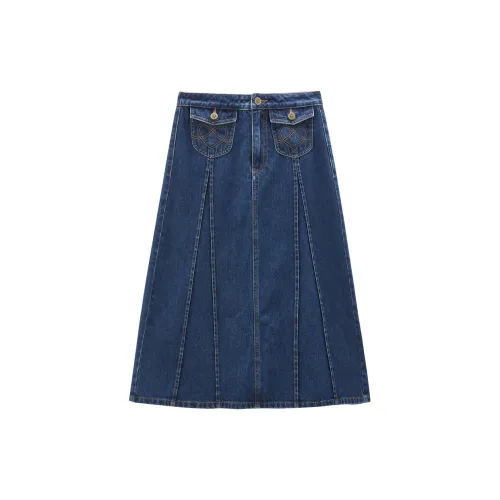 LEDIN Denim Long Skirts Women's Denim Blue