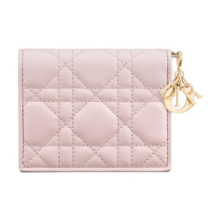 DIOR Lady Dior Lambskin Wallet Mini Women's Soft Pink-2