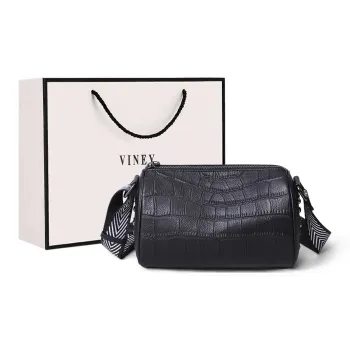 VINEY Cow Leather Crossbody One Shoulder Pillow Bag Large Size Women's Extreme Night Black