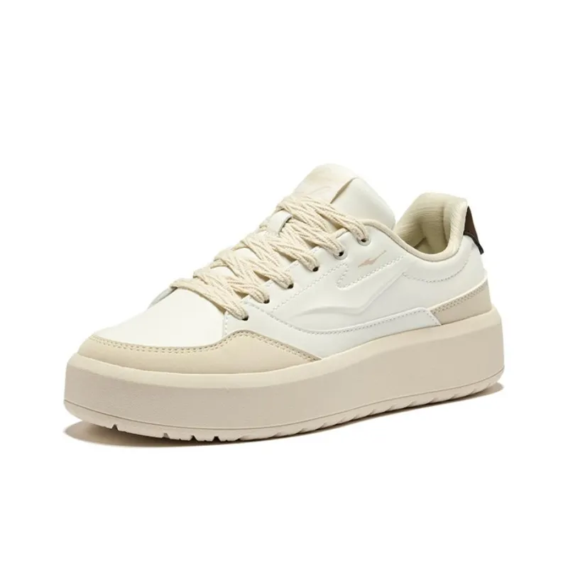 Erke Anti Slip Wear Resistant Low Top Skateboard Shoes Women's Microcrystal White Warm Linen-2