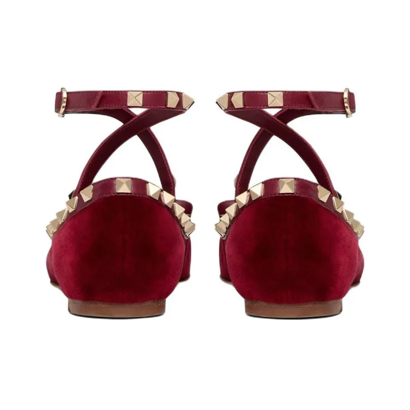 Valentino ROCKSTUD Casual Single Shoes Women's Red-4
