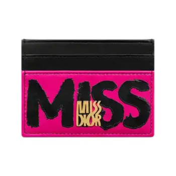 DIOR Miss Dior Calfskin Card Holder Women's Fuchsia & Black