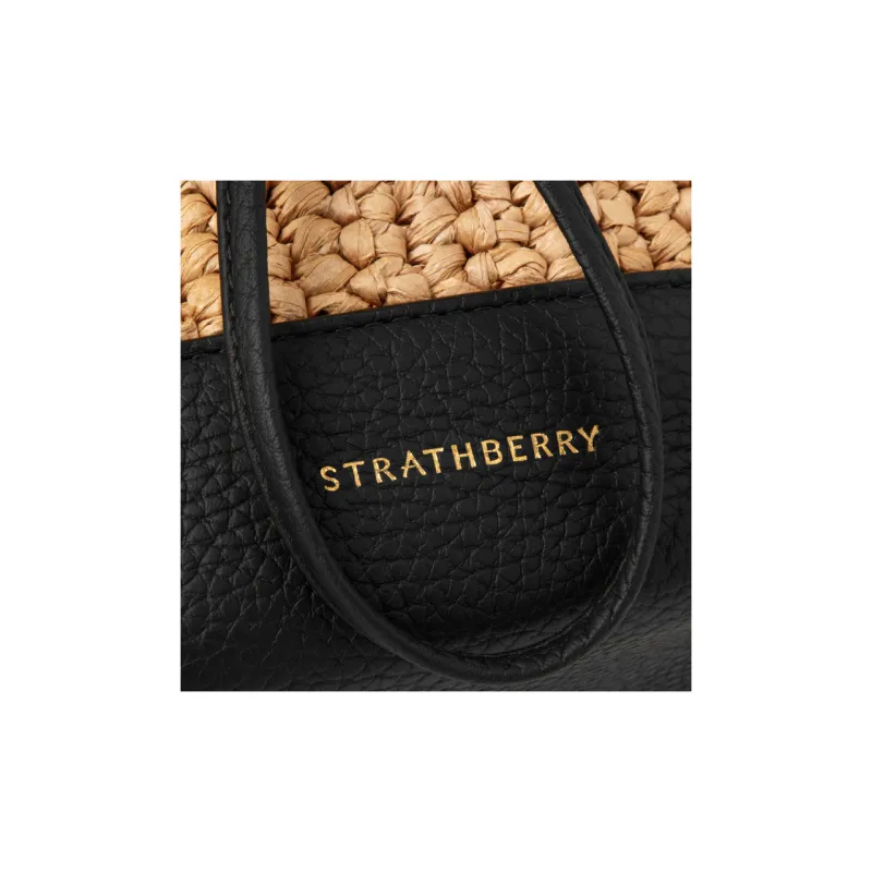Strathberry Raffia Fiber With Grained Calfskin Bucket Bag Handbag Shoulder Bag Crossbody Bag Women's Natural & Black-4