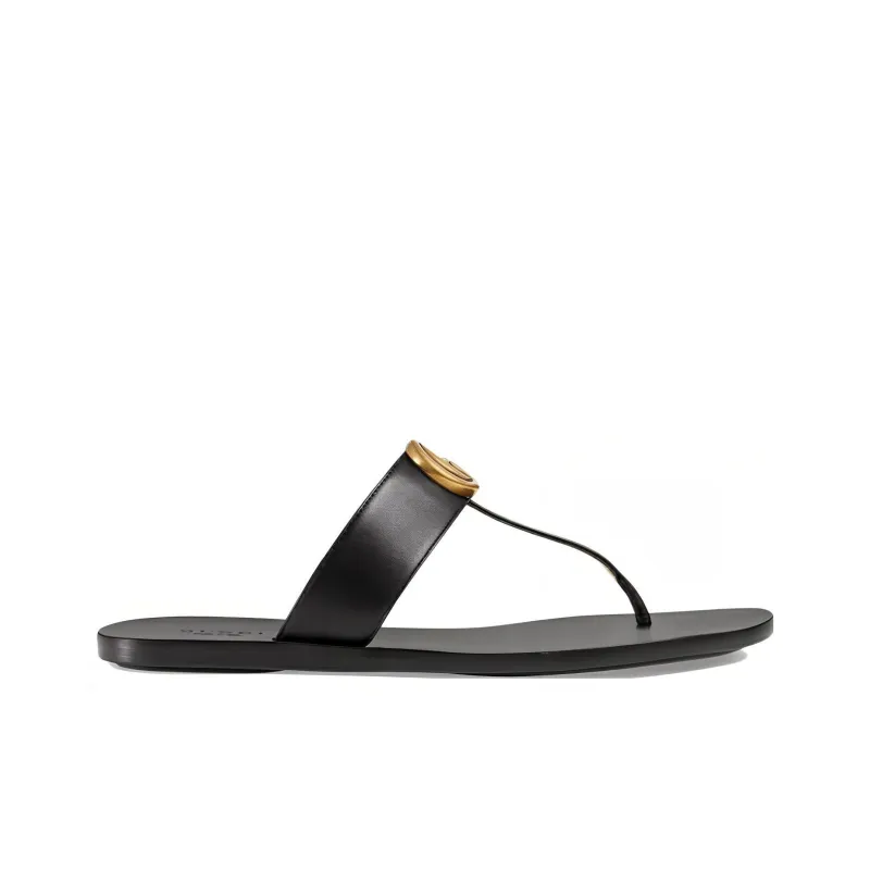 GUCCI Double G Thong Sandal Black Leather-1