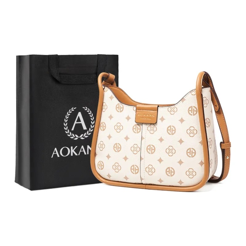 AOKANG PVC Saddle Bag, Shoulder Bag, Monogram Bag Regular Women's Coffee/Ecru-5