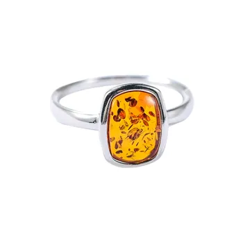 S&A S925 Silver Amber Fine Jade Rings Women's