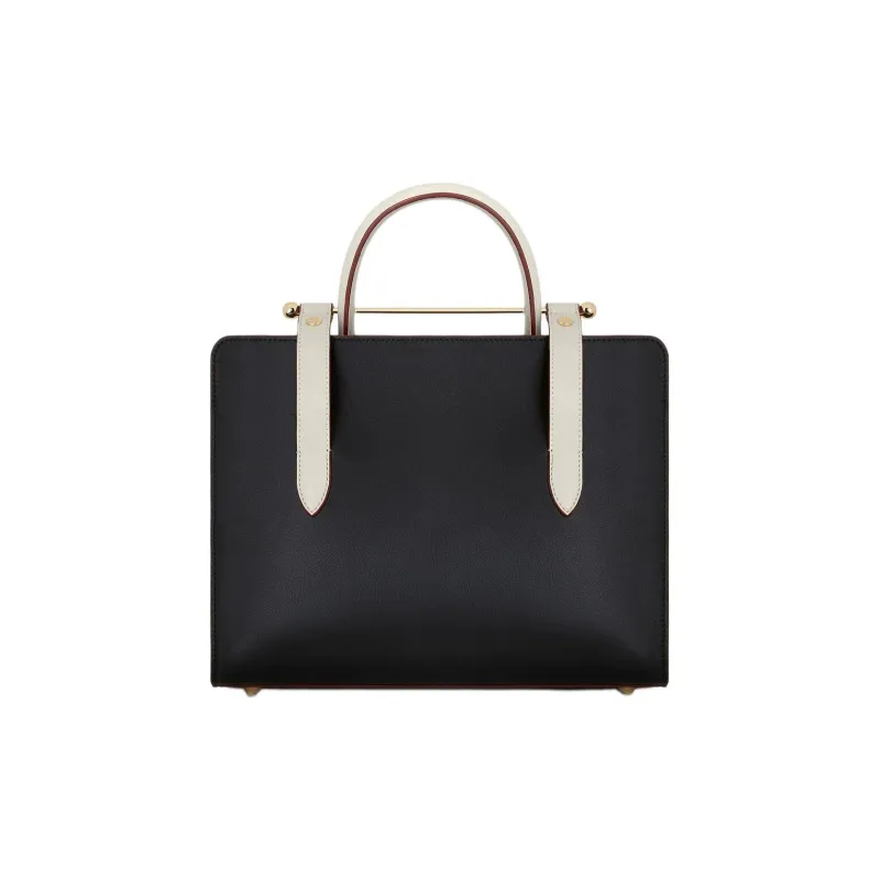 Strathberry Cow Leather Tote Bag Shopping Bag Shoulder Bag Crossbody Bag Handbag Medium Size Women's Black & White-2