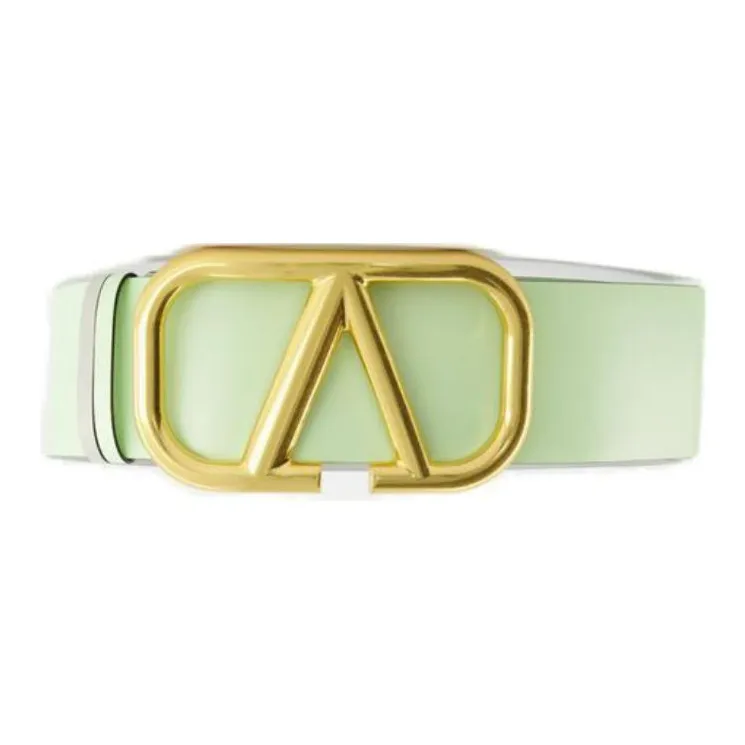 Valentino Solid Color Design Calfskin Leather Belts Women's Grass Green-2